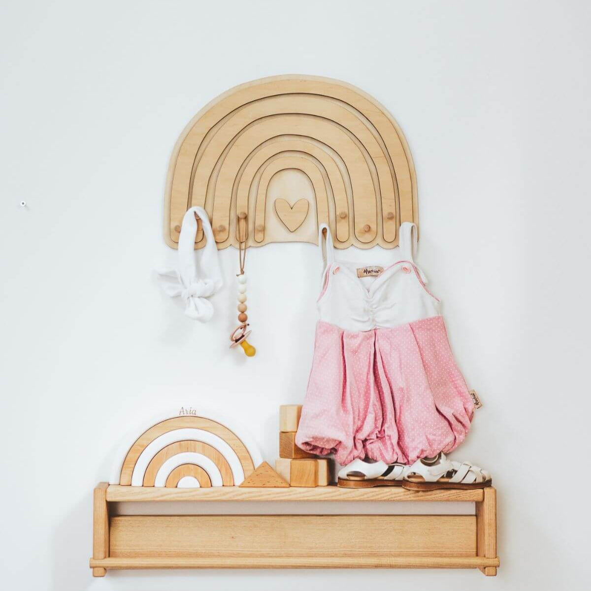 Rainbow Wall Hanger for Nursery - Gender-Neutral Boho Wood Decor