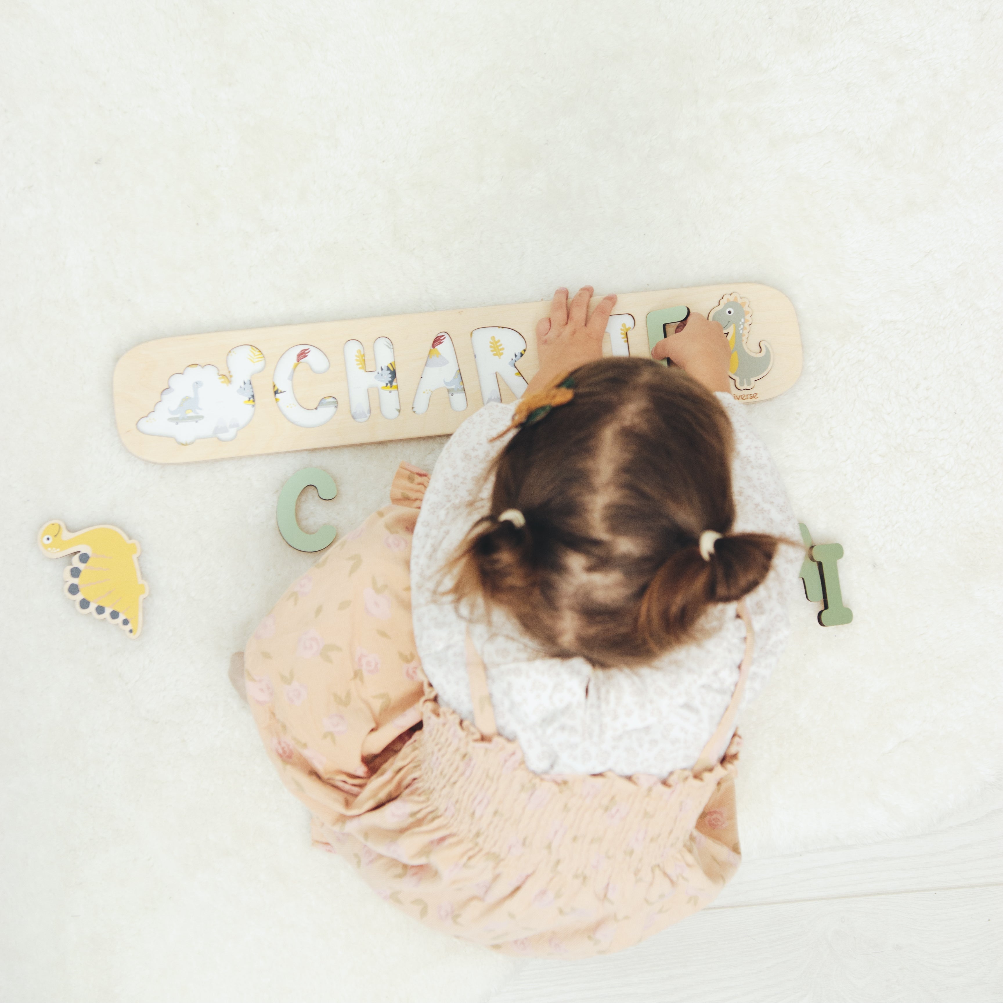 Neutral Dinosaur Name Puzzle for Kids Minimalist Nursery Decor