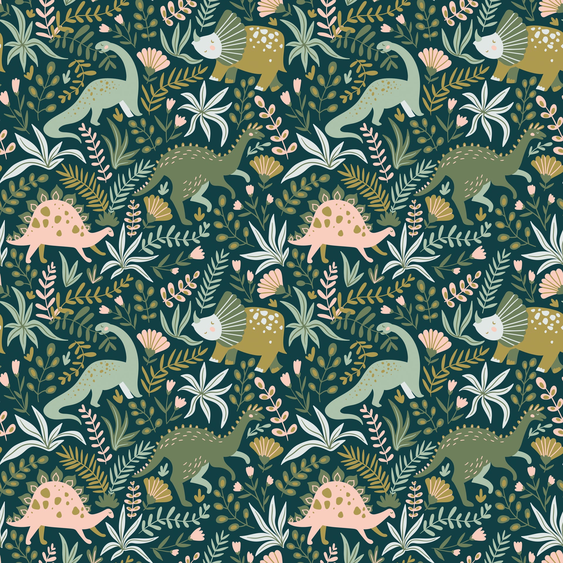 Cera Whimsical Pattern Wallpaper in Dark-Green & Mustard-Yellow