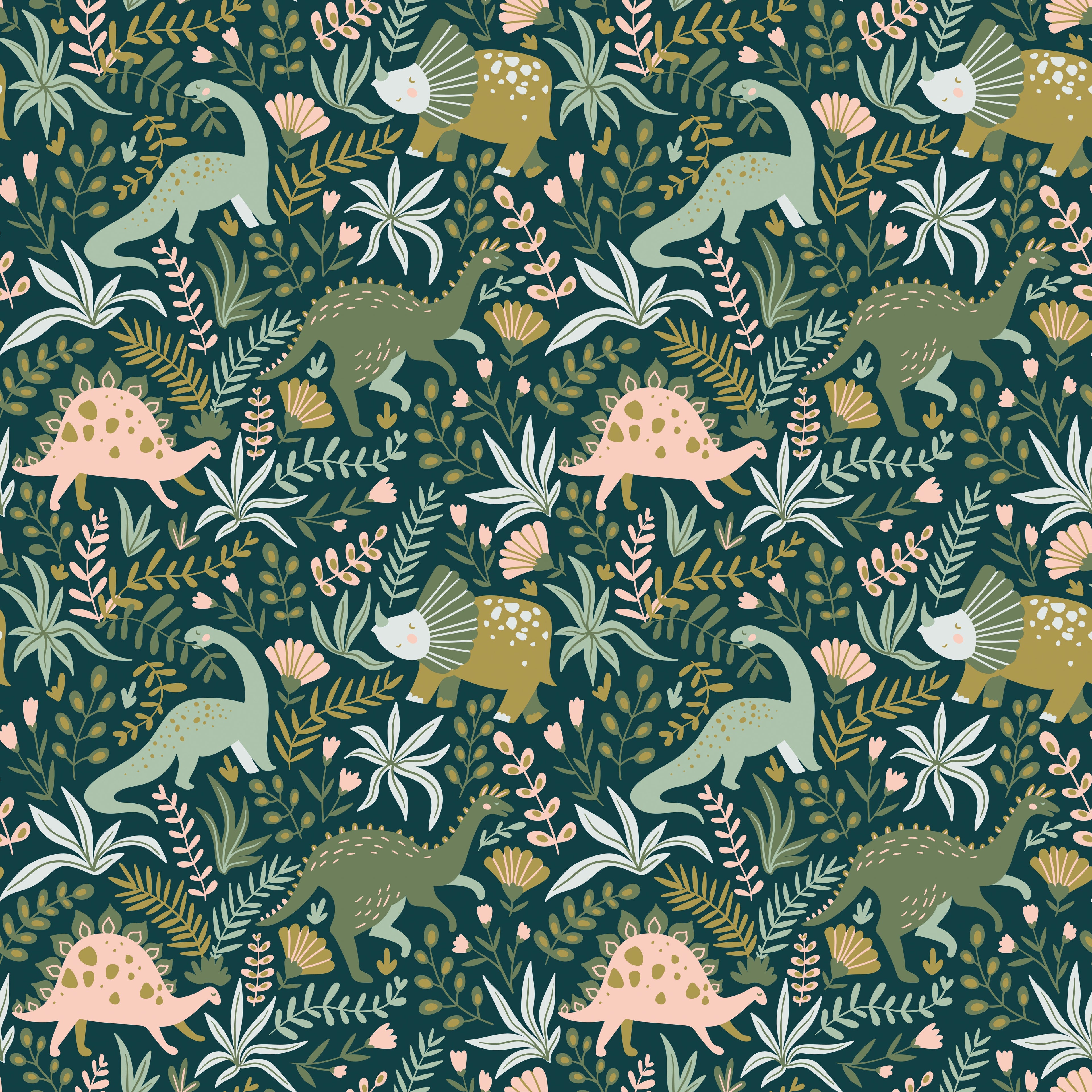 Cera Whimsical Pattern Wallpaper in Dark-Green & Mustard-Yellow