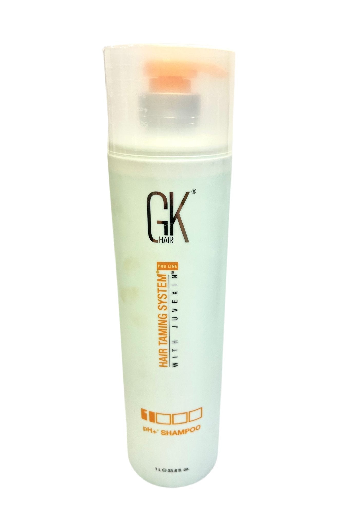 Large 33.8 oz bottle of GK Hair Pro Line Hair Taming System Shampoo for professional frizz control