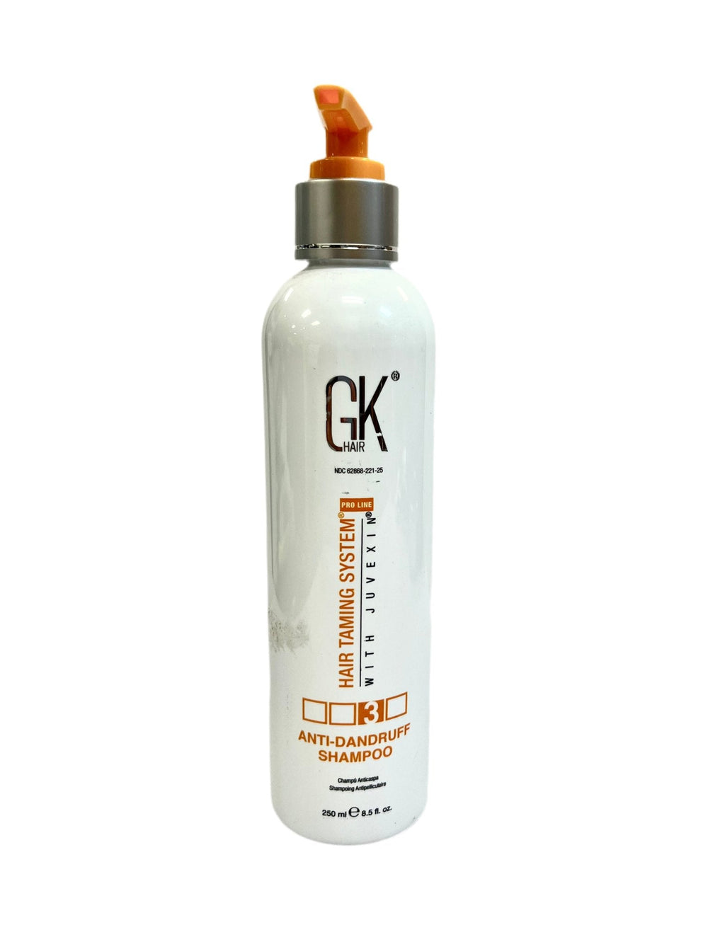 GK Hair Taming System Balancing Shampoo 8.5 oz bottle in white and orange packaging