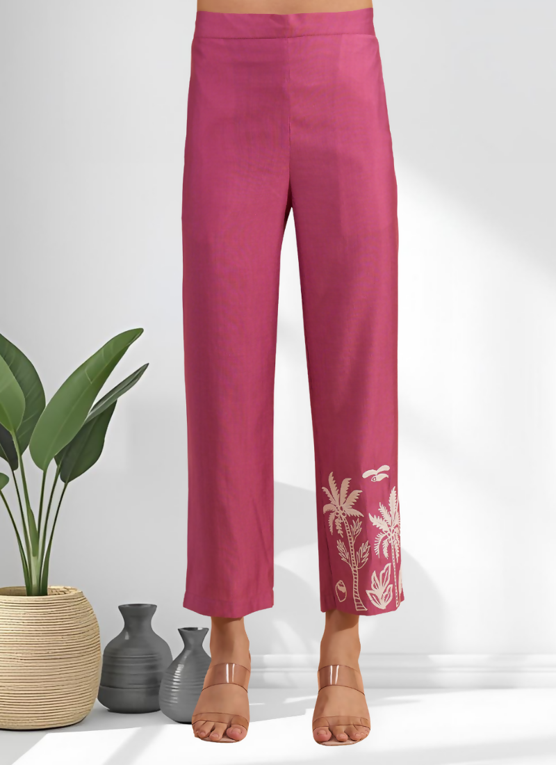 Pink Silk Embroidered V-Neck Co-ord Set