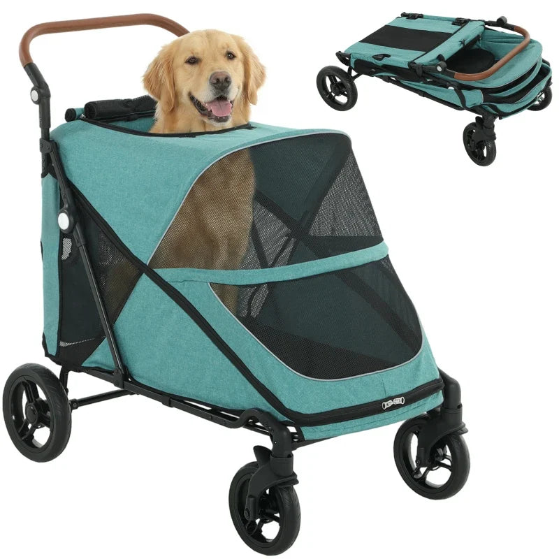 Dog Stroller for Large Dogs Up to 66 LBS with All-Terrain Spring Suspension, 8-Position Adjustable Handle