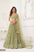 Pista Green Butterfly Net lehenga with mirror and sequence work embroidery.