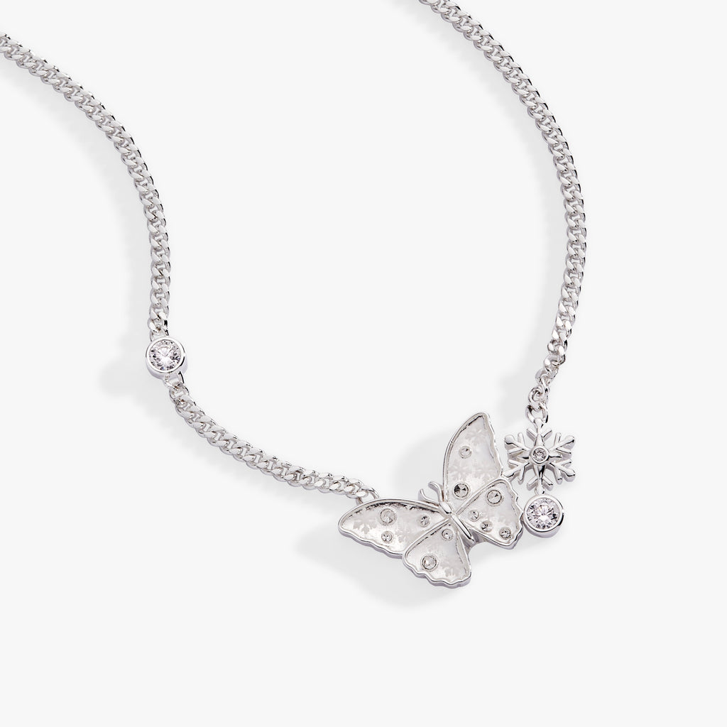Glass Butterfly Inline Necklace with Snowflake and Crystal Details