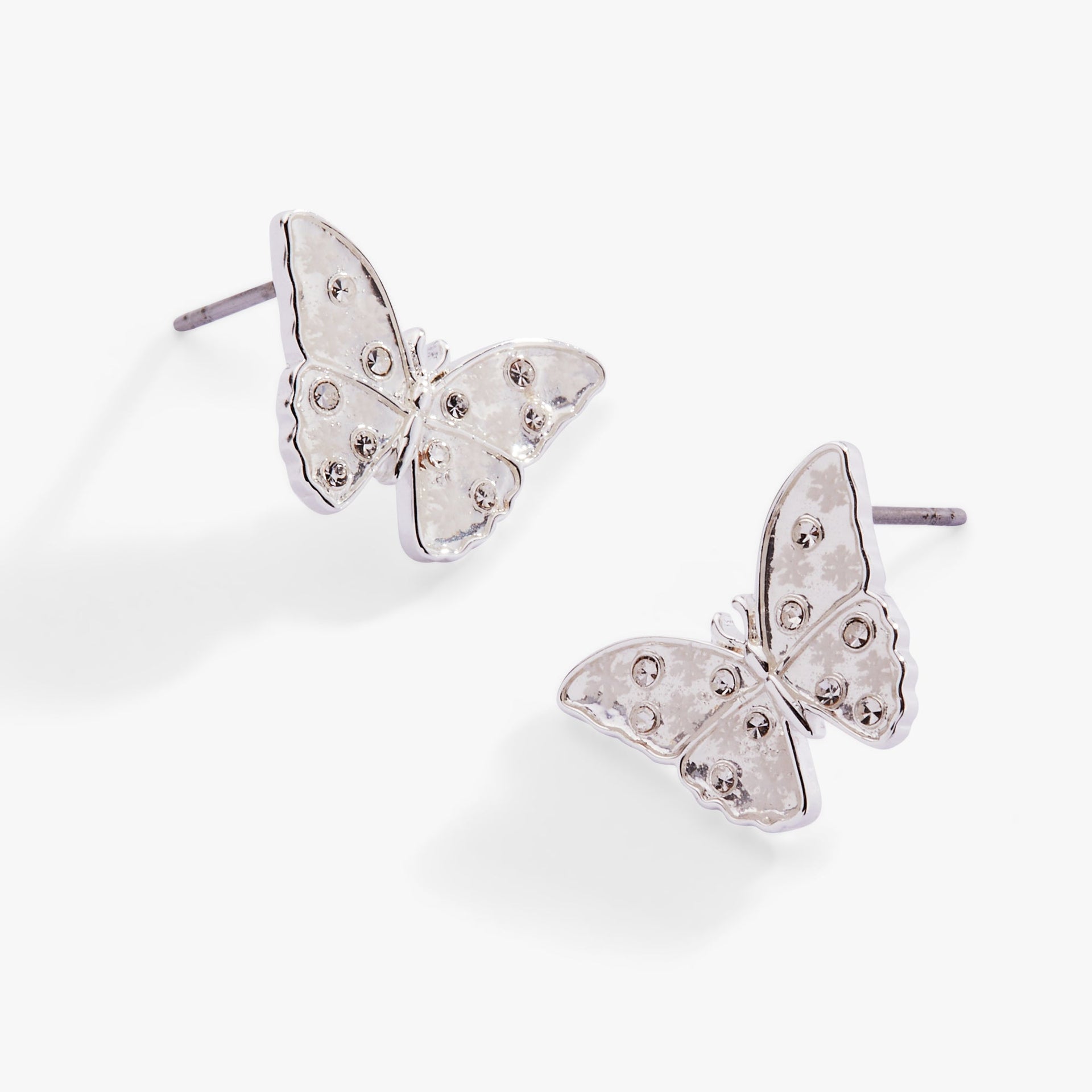 Glass Butterfly Statement Stud Earrings with Shimmering Snowflakes