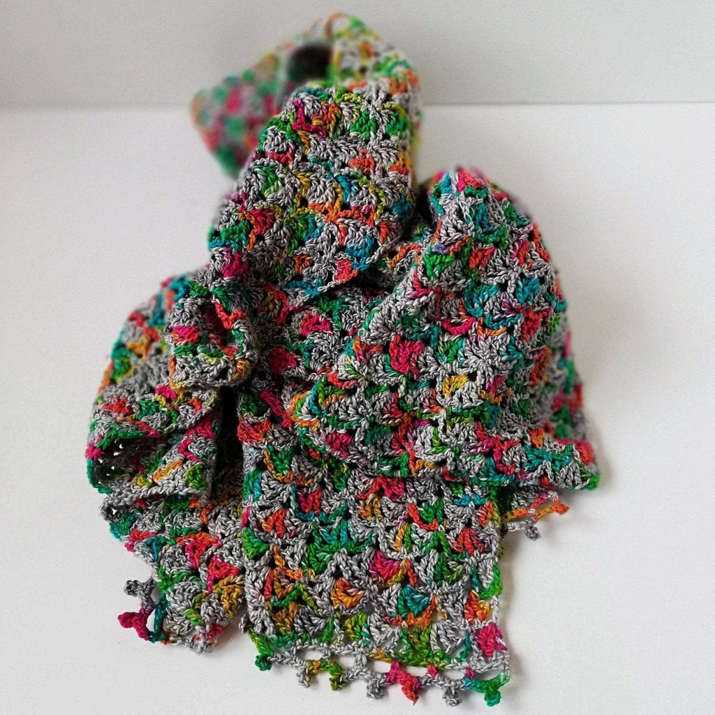 Gleeful Hummingbirds Wrap Crochet Pattern - Grey & Multi-Color
