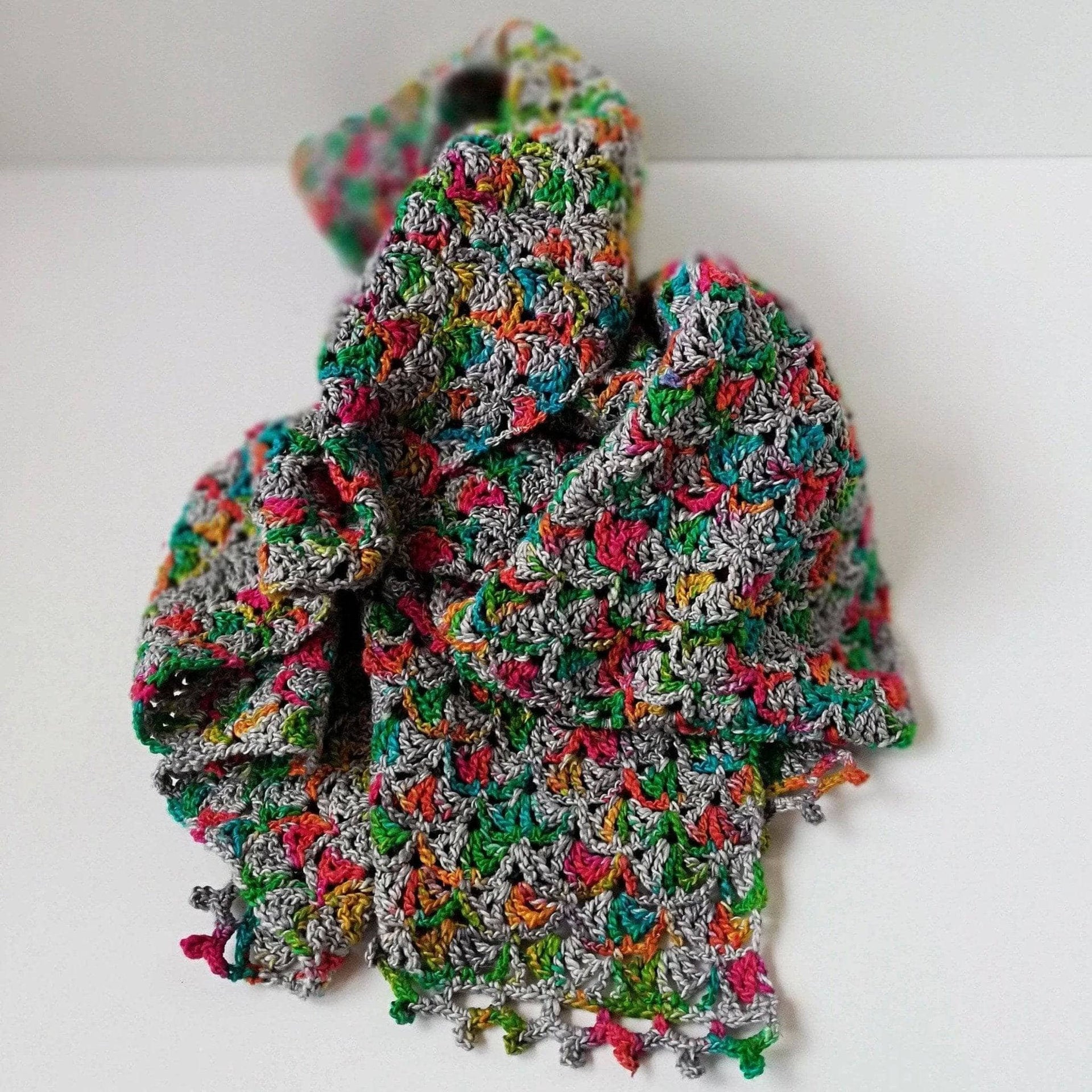 Gleeful Hummingbirds Wrap Crochet Pattern - Grey & Multi-Color