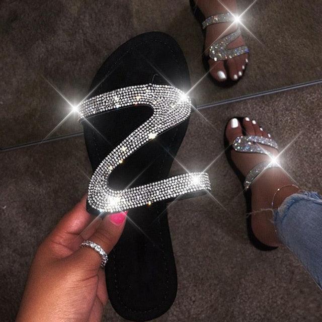 Glitter Rhinestone Women’s Summer Sandals Beach Flip Flop Slides