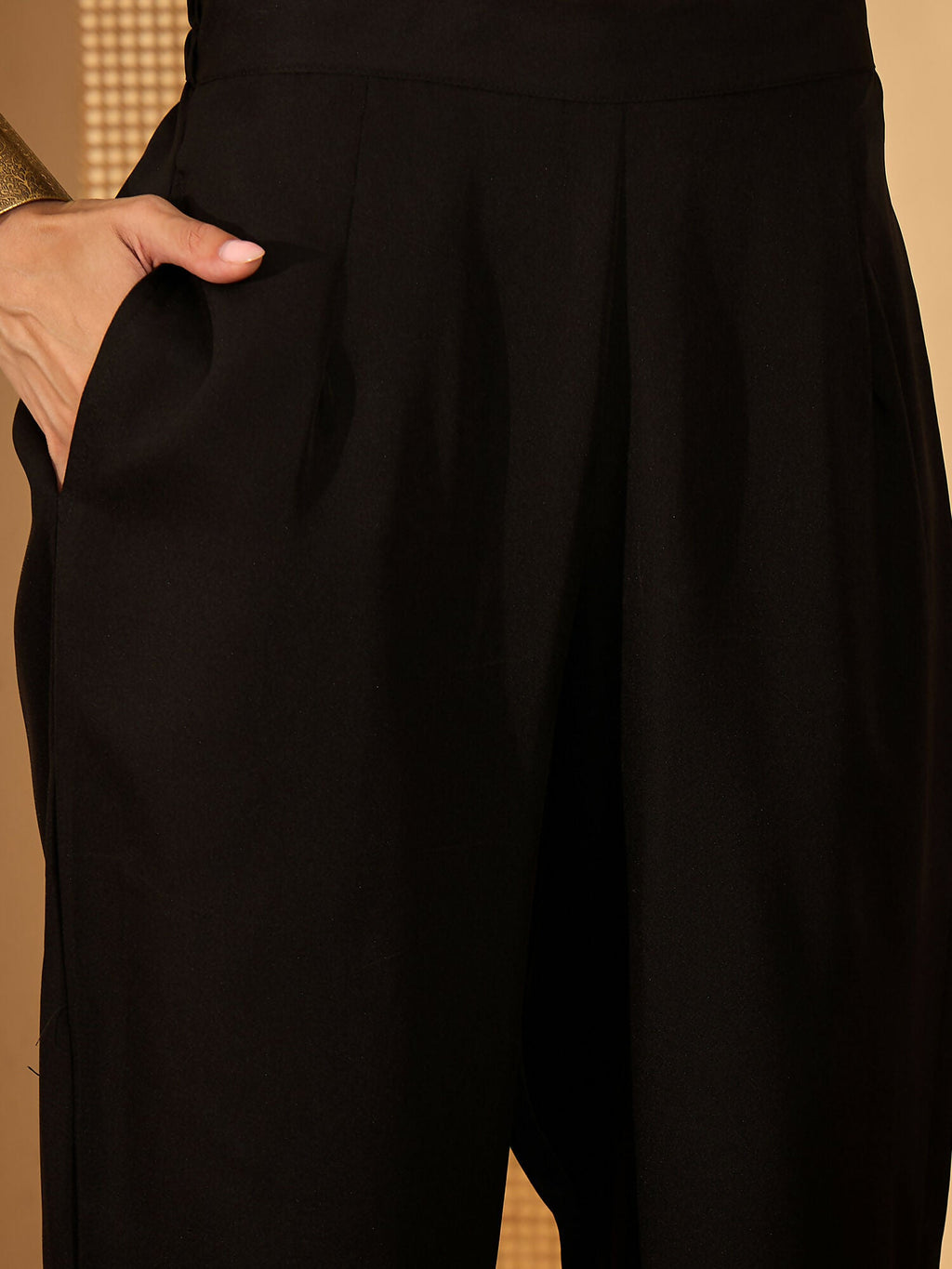 Embroidered Black Vichitra Silk Kurta Set for Women
