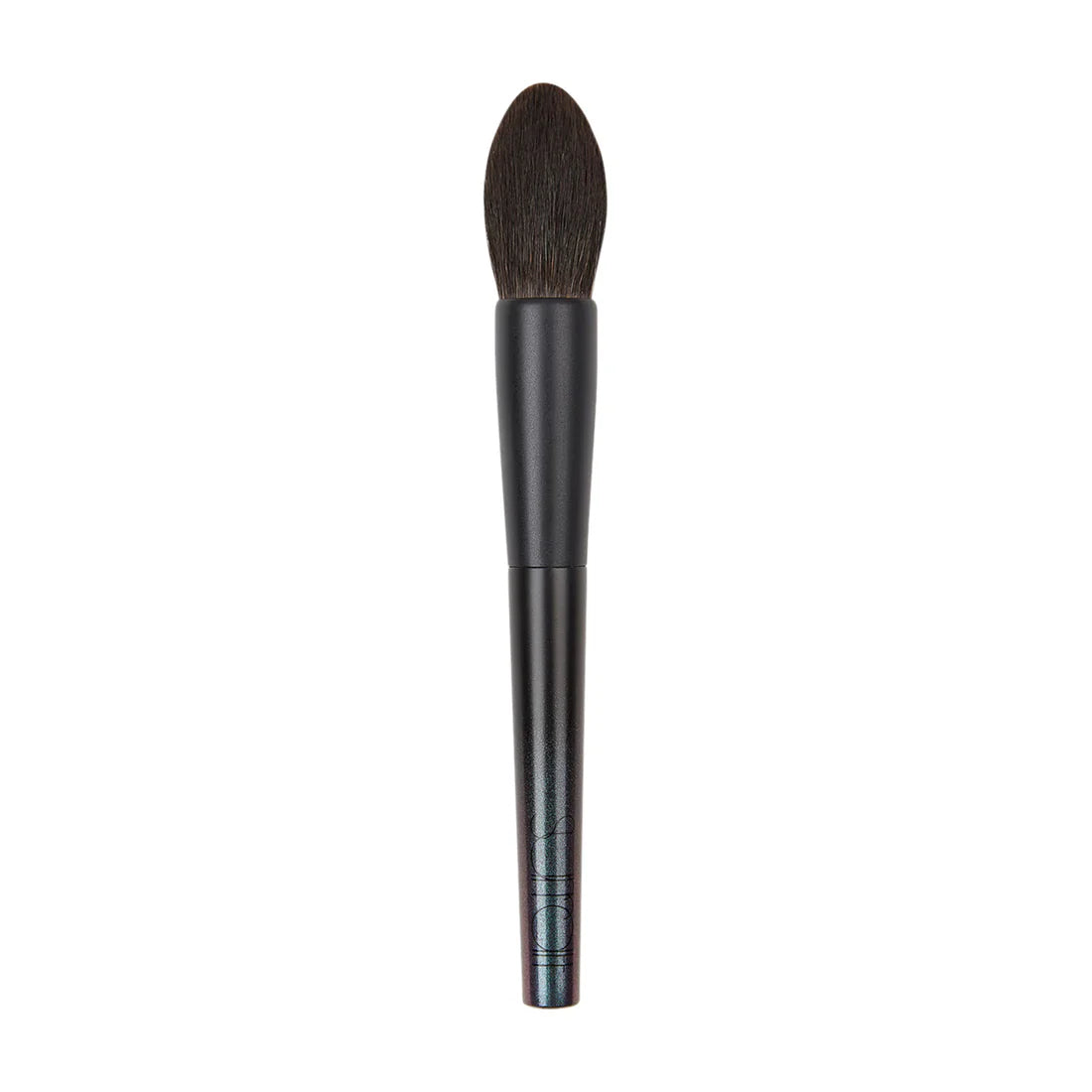Sleek black and grey precision highlight brush for makeup application