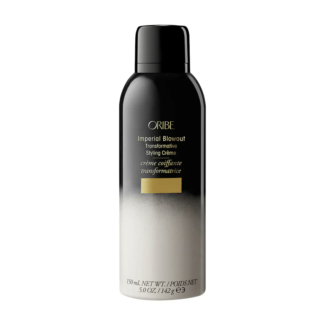 Oribe Imperial Blowout Transformative Styling Creme in a sleek black and white bottle, 5 oz size.
