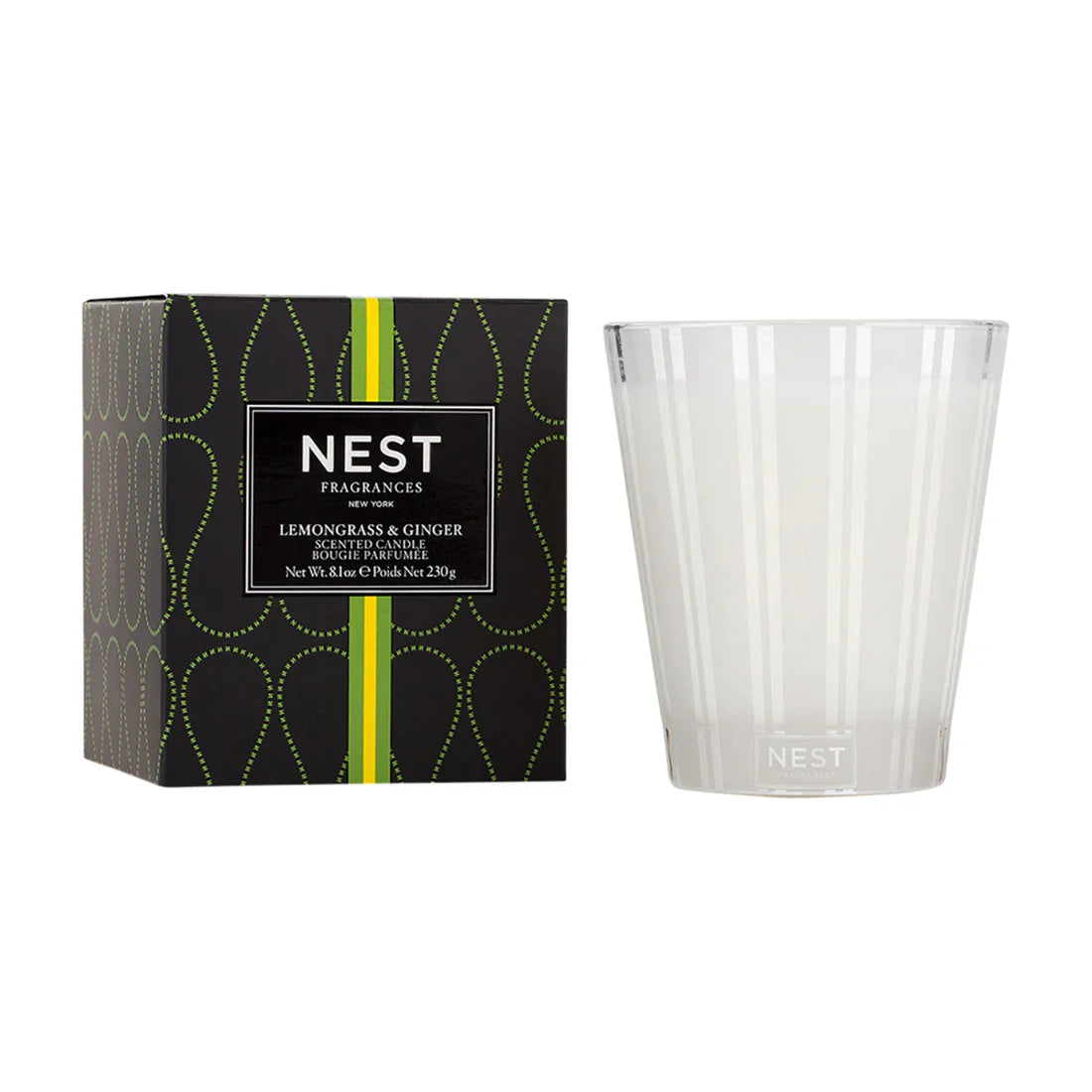 A premium Lemongrass and Ginger scented candle in a glass vessel, perfect for home fragrance.