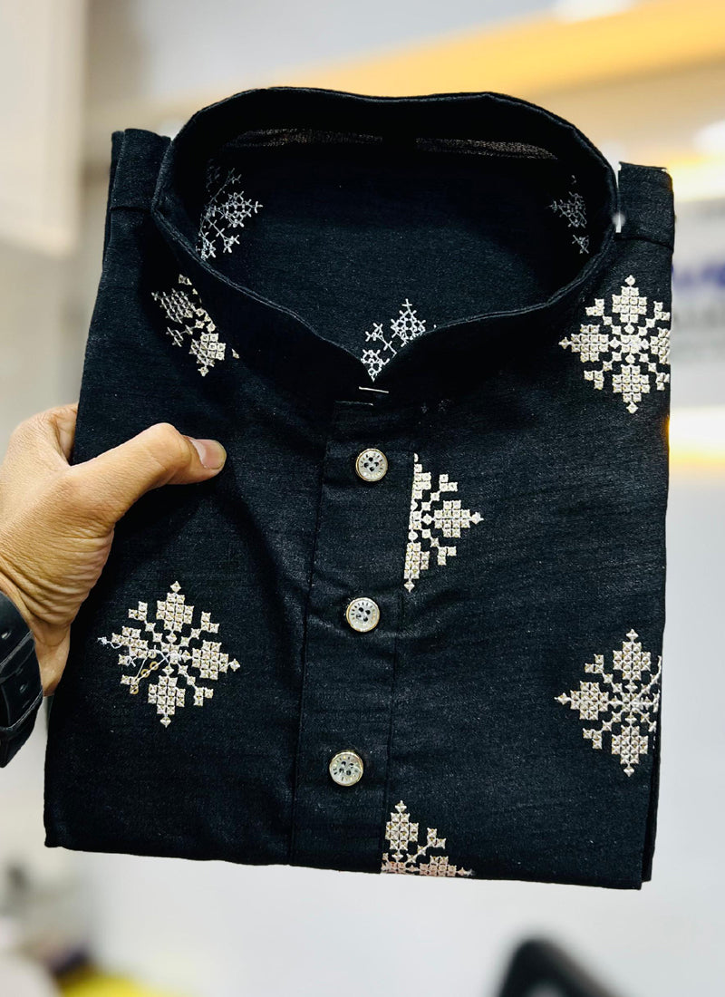 Black Silk Kurta with Stunning Copper Sequence Work