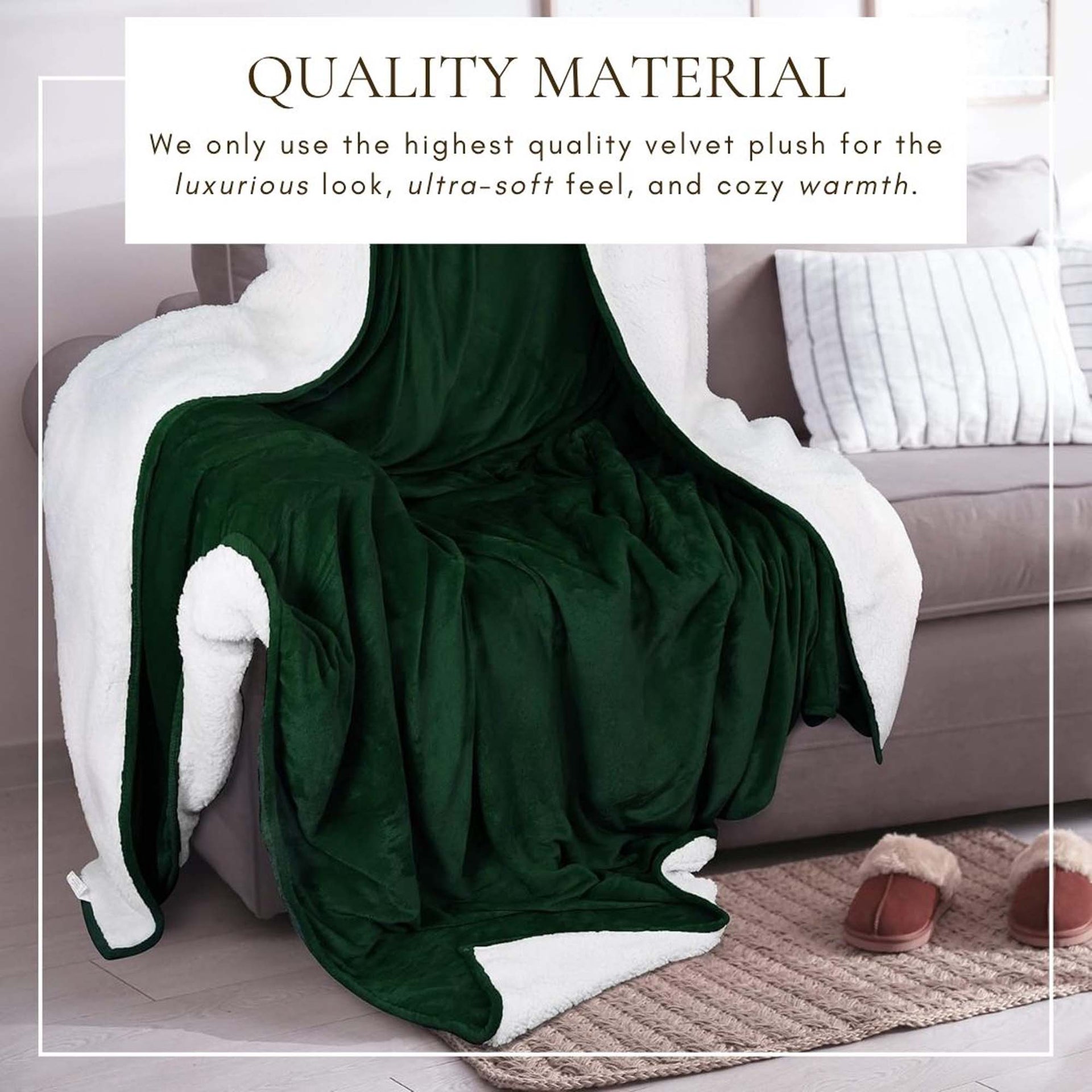 White Velvet Plush Sherpa Reversible Bed Blanket Ultra Soft
