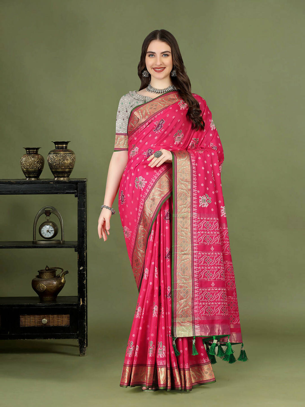 Pink Patola silk saree with intricate Zari and Meenakari design