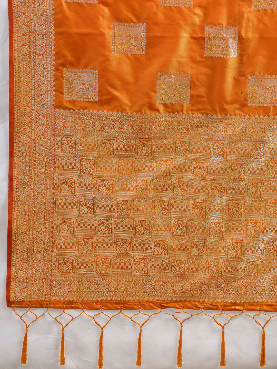 Orange Silk Blend Saree with Matching Blouse Set