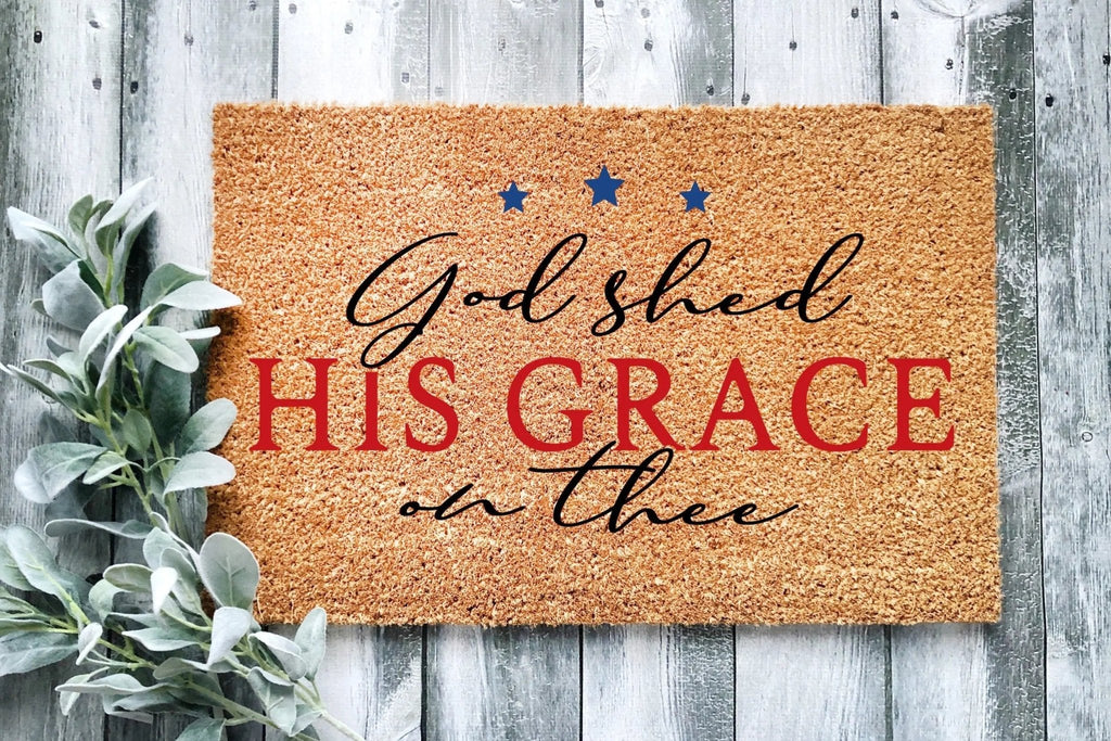 God Shed His Grace On Thee Patriotic Rustic Entryway Doormat
