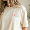 Rainbow God Is Good Embroidered Christian Comfort Colors Tee