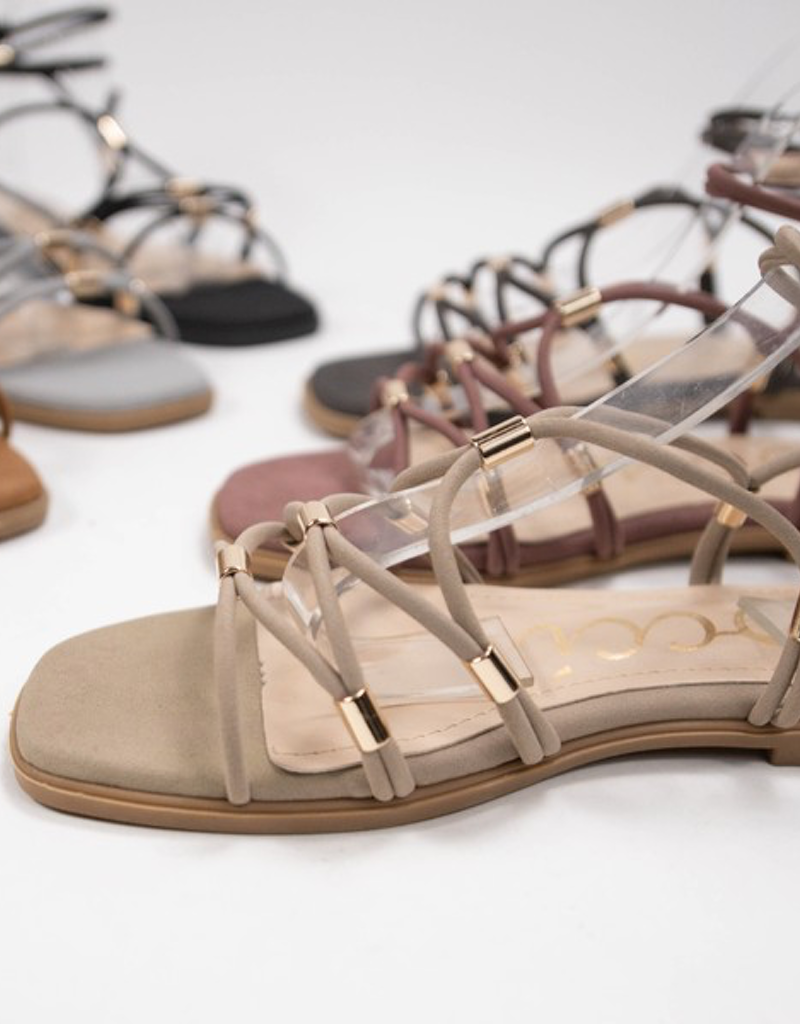 Macy Gladiator Sandal in Taupe with Gold Tip Detail