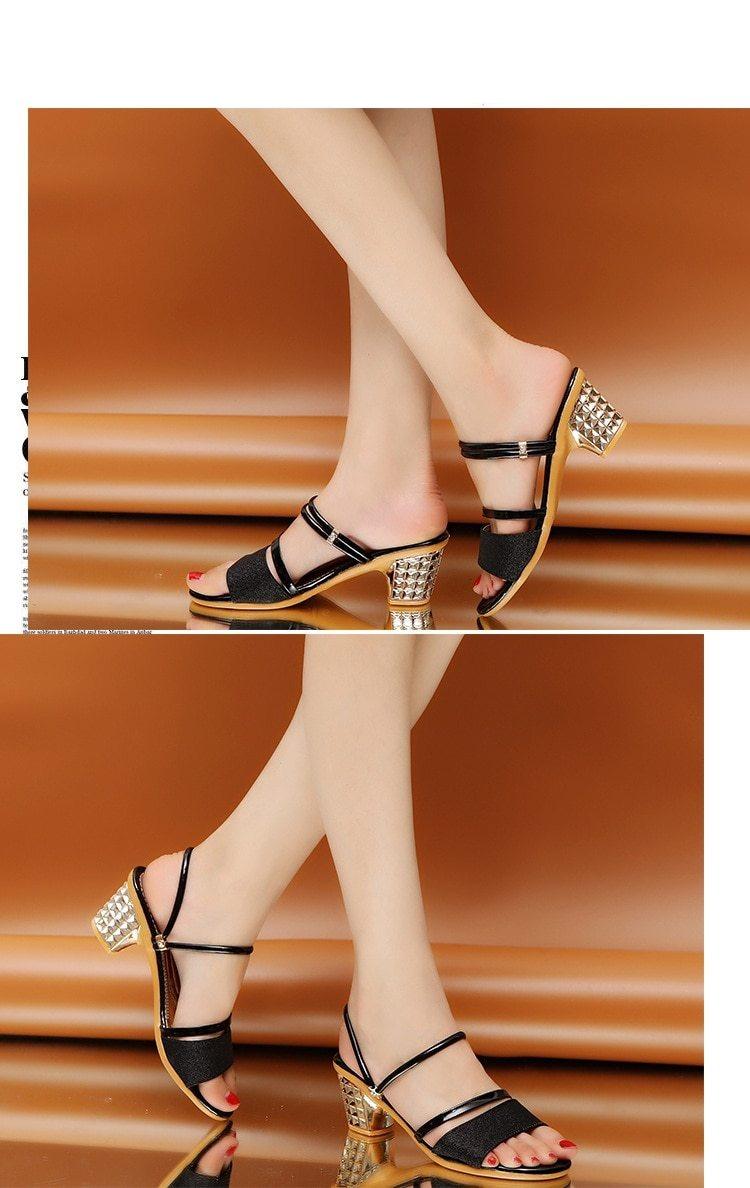 Gold Women’s Open Toe Ankle Strap Sandals Low Heel Party Shoes