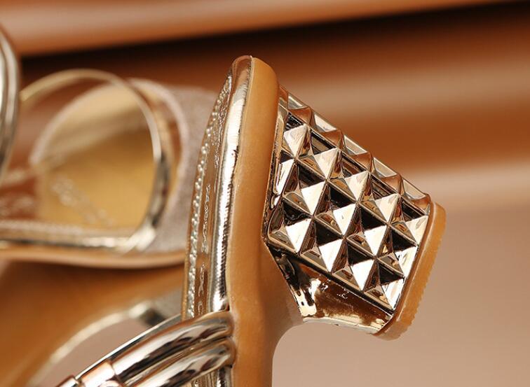 Gold Women’s Open Toe Ankle Strap Sandals Low Heel Party Shoes