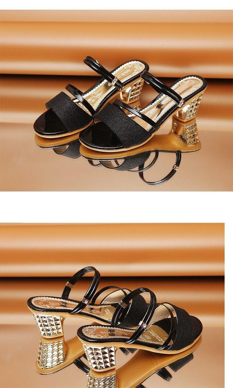 Gold Women’s Open Toe Ankle Strap Sandals Low Heel Party Shoes