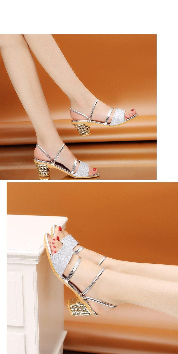 Gold Women’s Open Toe Ankle Strap Sandals Low Heel Party Shoes