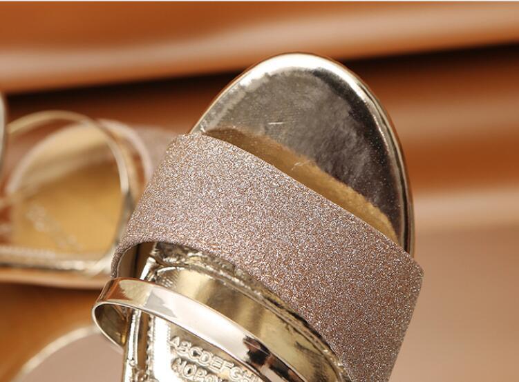 Gold Women’s Open Toe Ankle Strap Sandals Low Heel Party Shoes