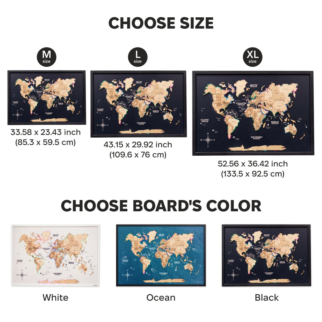Gold LED 2.0 Wooden World Map on Board Wall Art