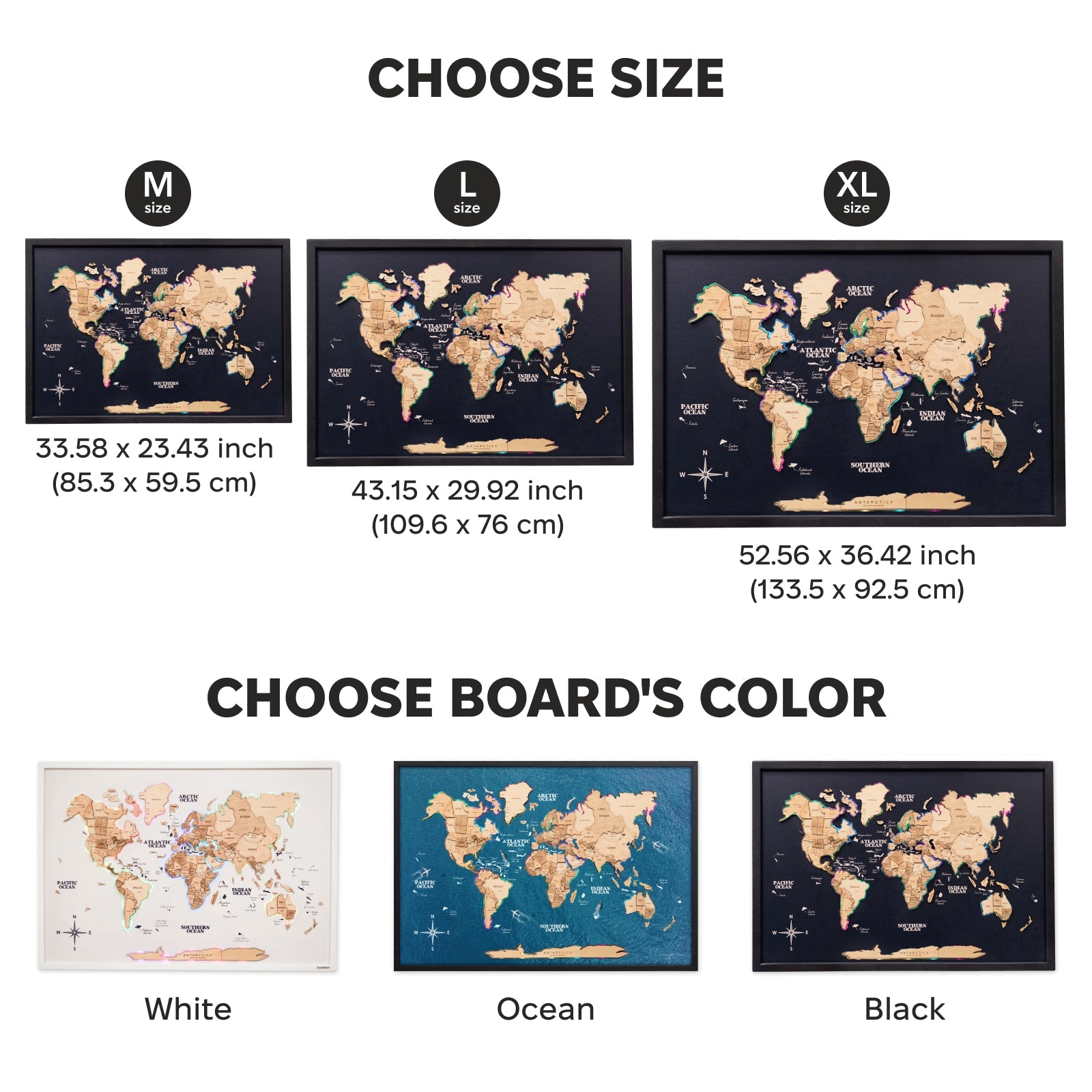 Gold LED 2.0 Wooden World Map on Board Wall Art