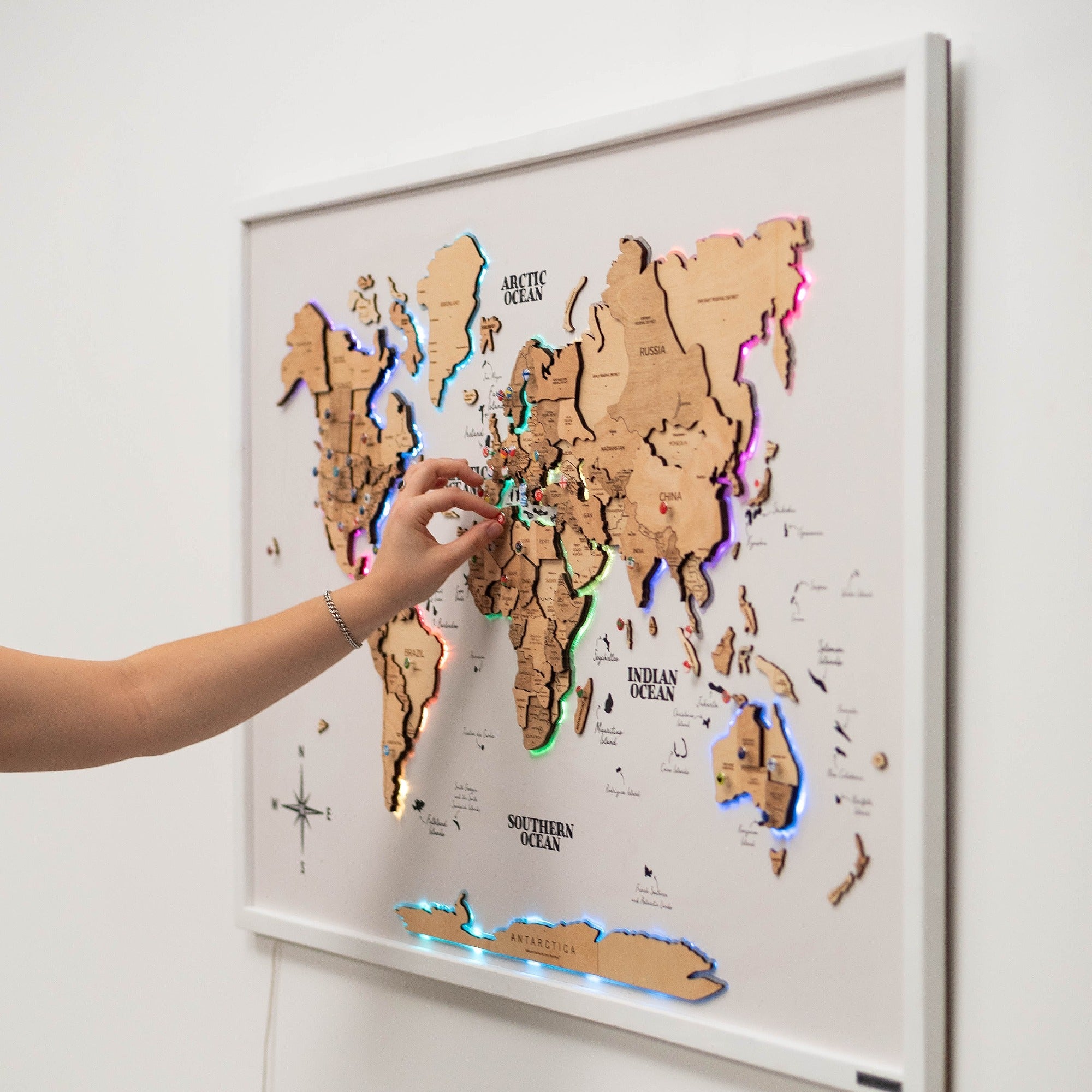 Gold LED 2.0 Wooden World Map on Board Wall Art