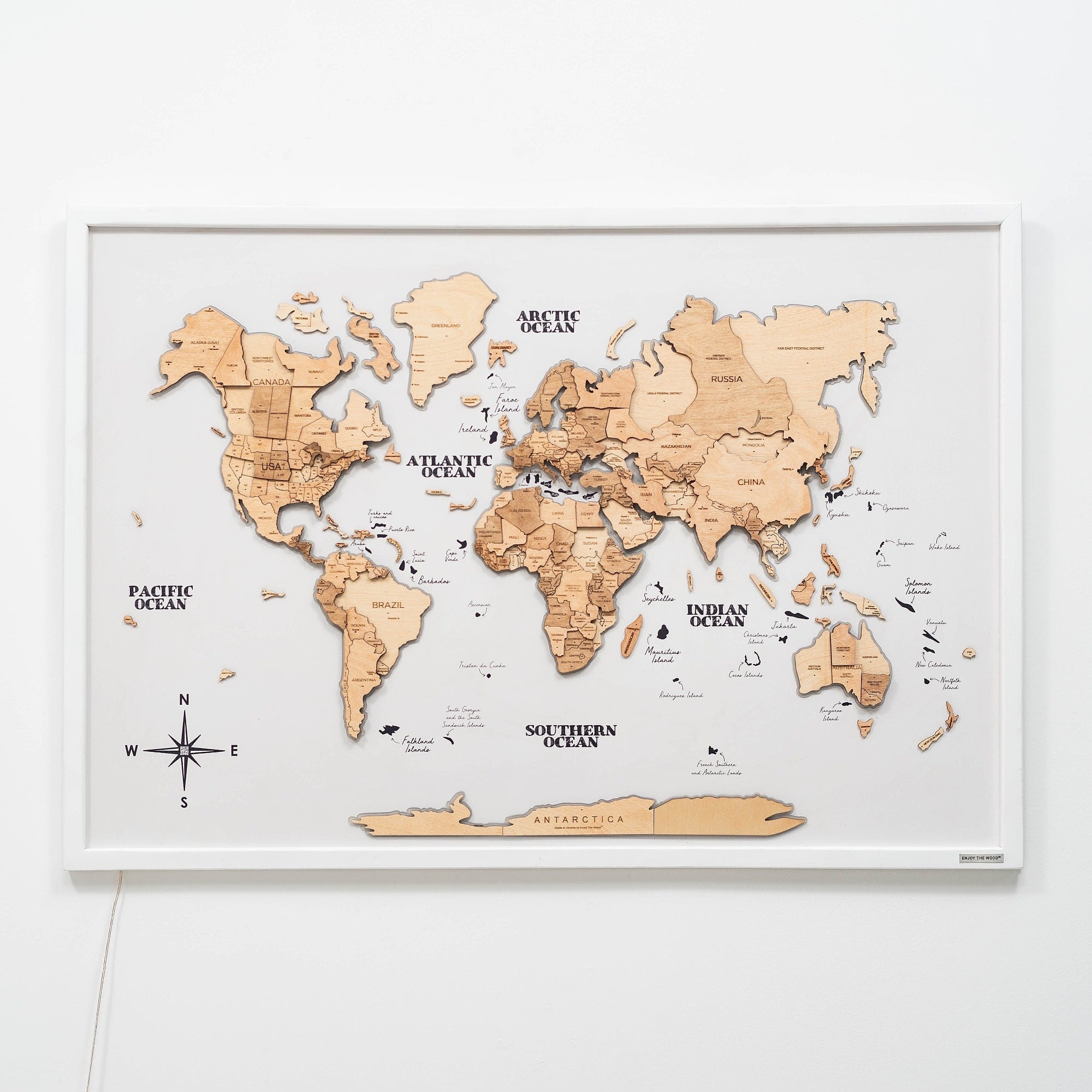 Gold LED 2.0 Wooden World Map on Board Wall Art