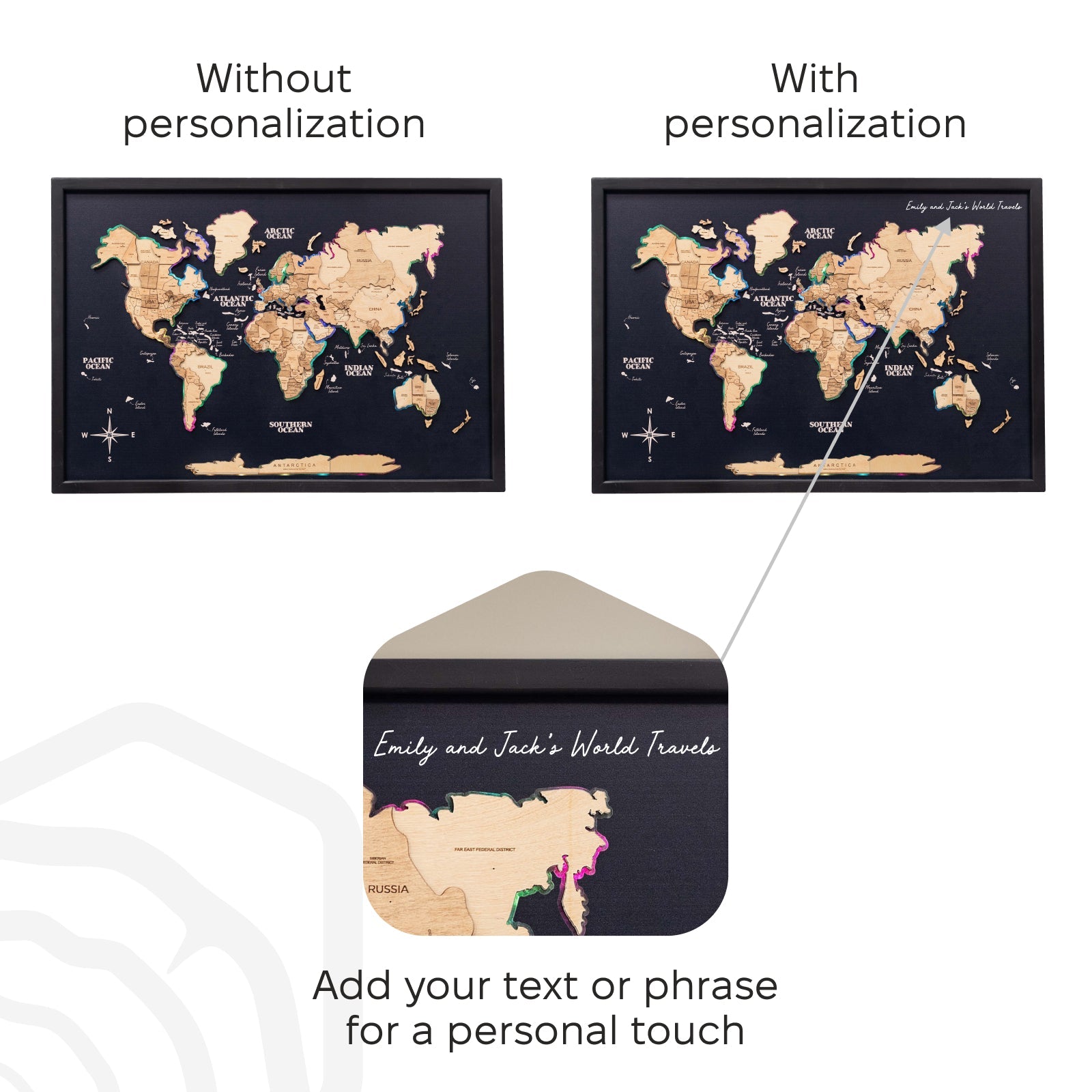 Gold LED 2.0 Wooden World Map on Board Wall Art