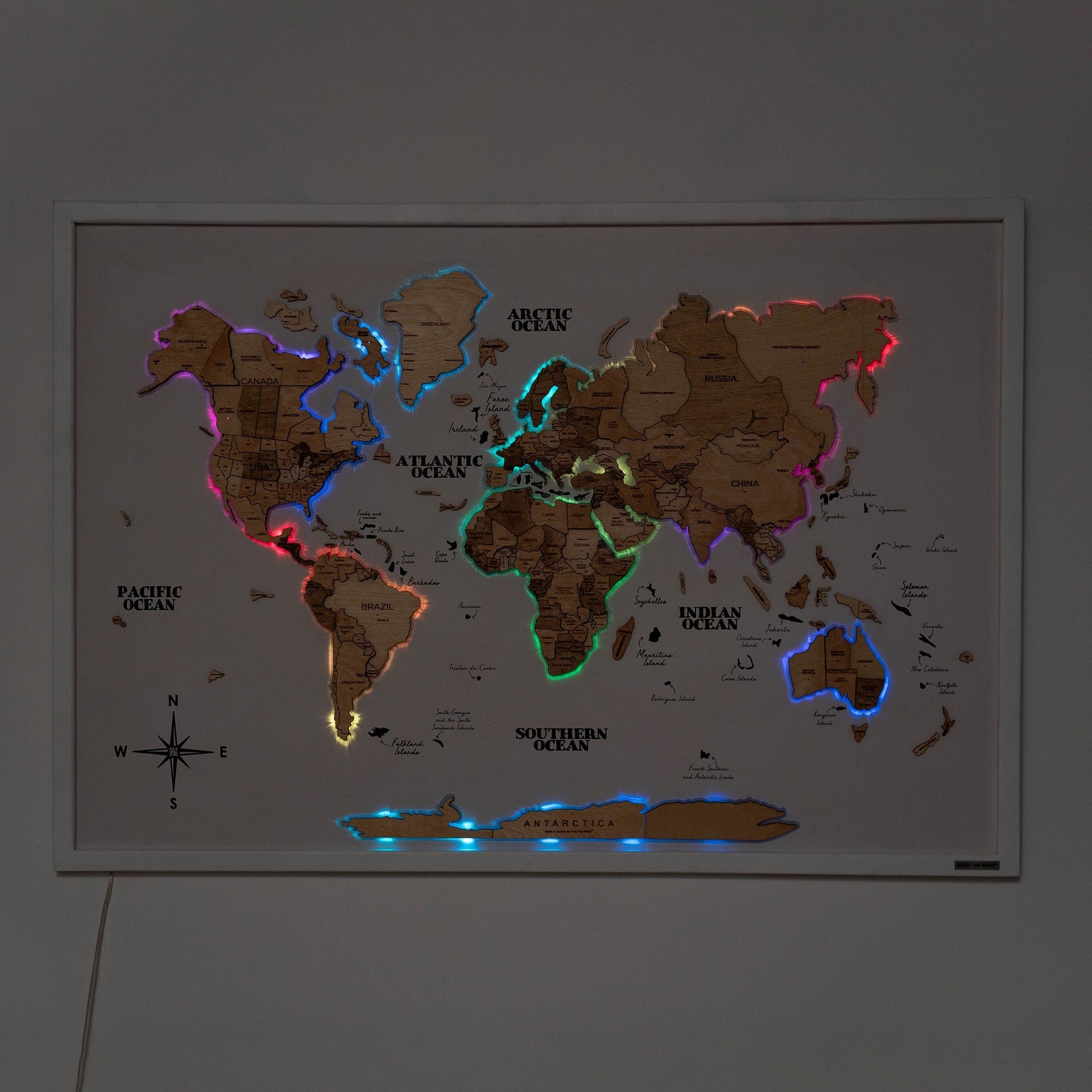 Gold LED 2.0 Wooden World Map on Board Wall Art