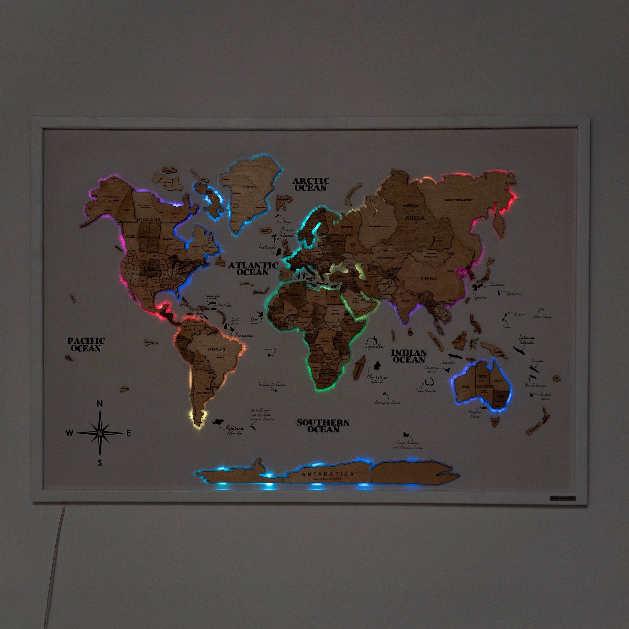 Gold LED 2.0 Wooden World Map on Board Wall Art
