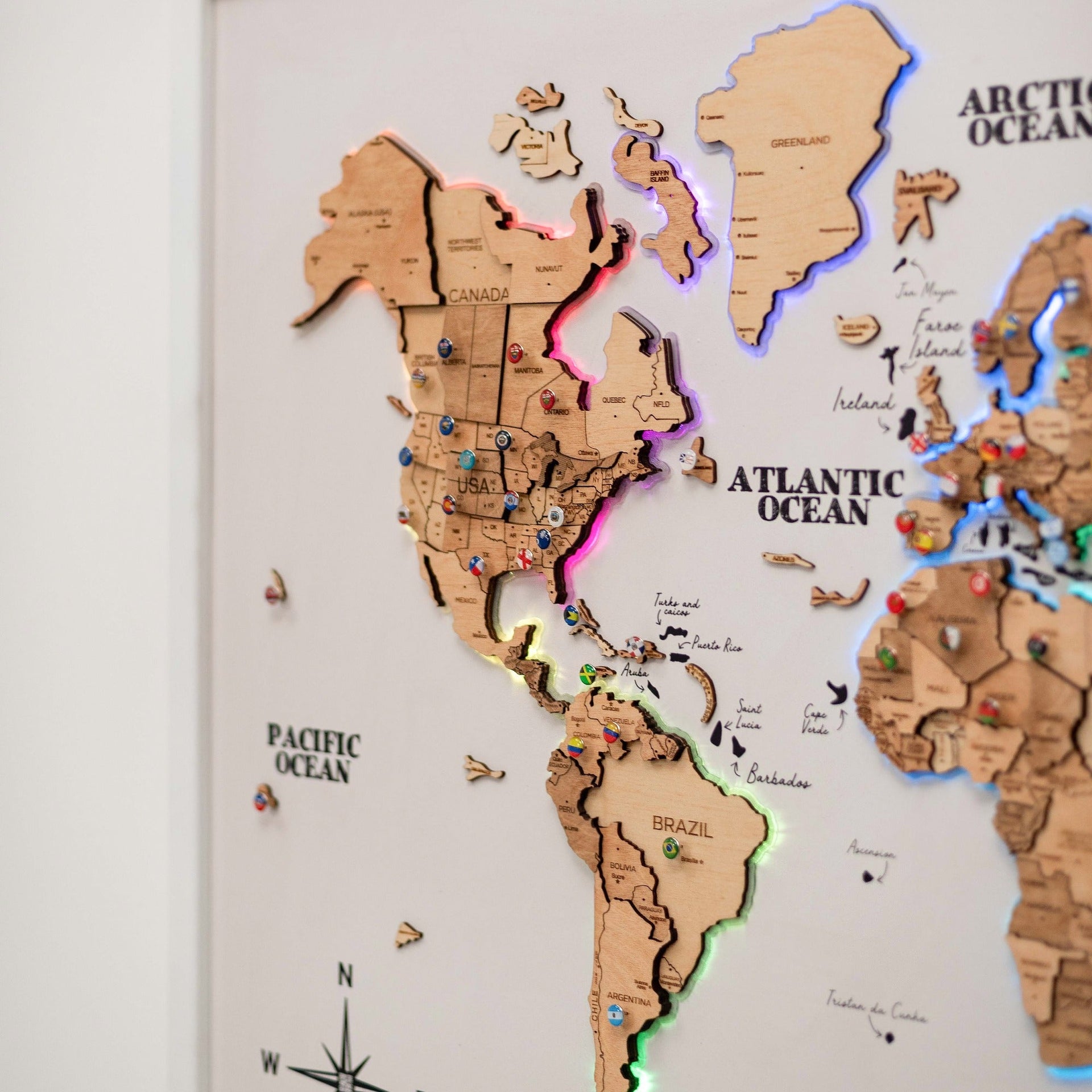 Gold LED 2.0 Wooden World Map on Board Wall Art