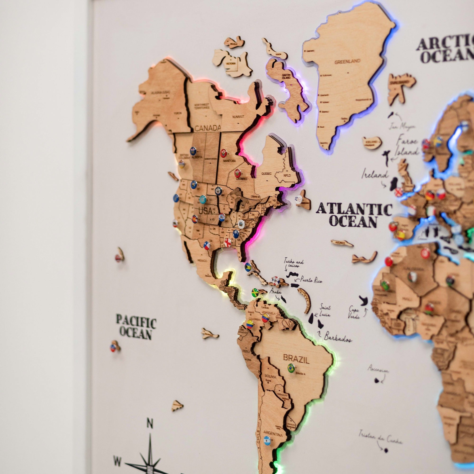 Gold LED 2.0 Wooden World Map on Board Wall Art