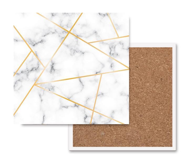 White Marble and Gold Geometric Ceramic Coasters with Cork Back - Image 5