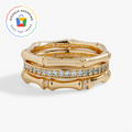 Alex And Ani Bamboo Trio Ring Set featuring two gold-tone bamboo motif bands and one pave crystal center ring