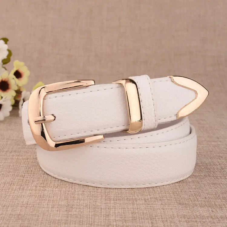 Women's Casual Faux Leather Belt with Gold Tone Alloy Buckle - Image 4