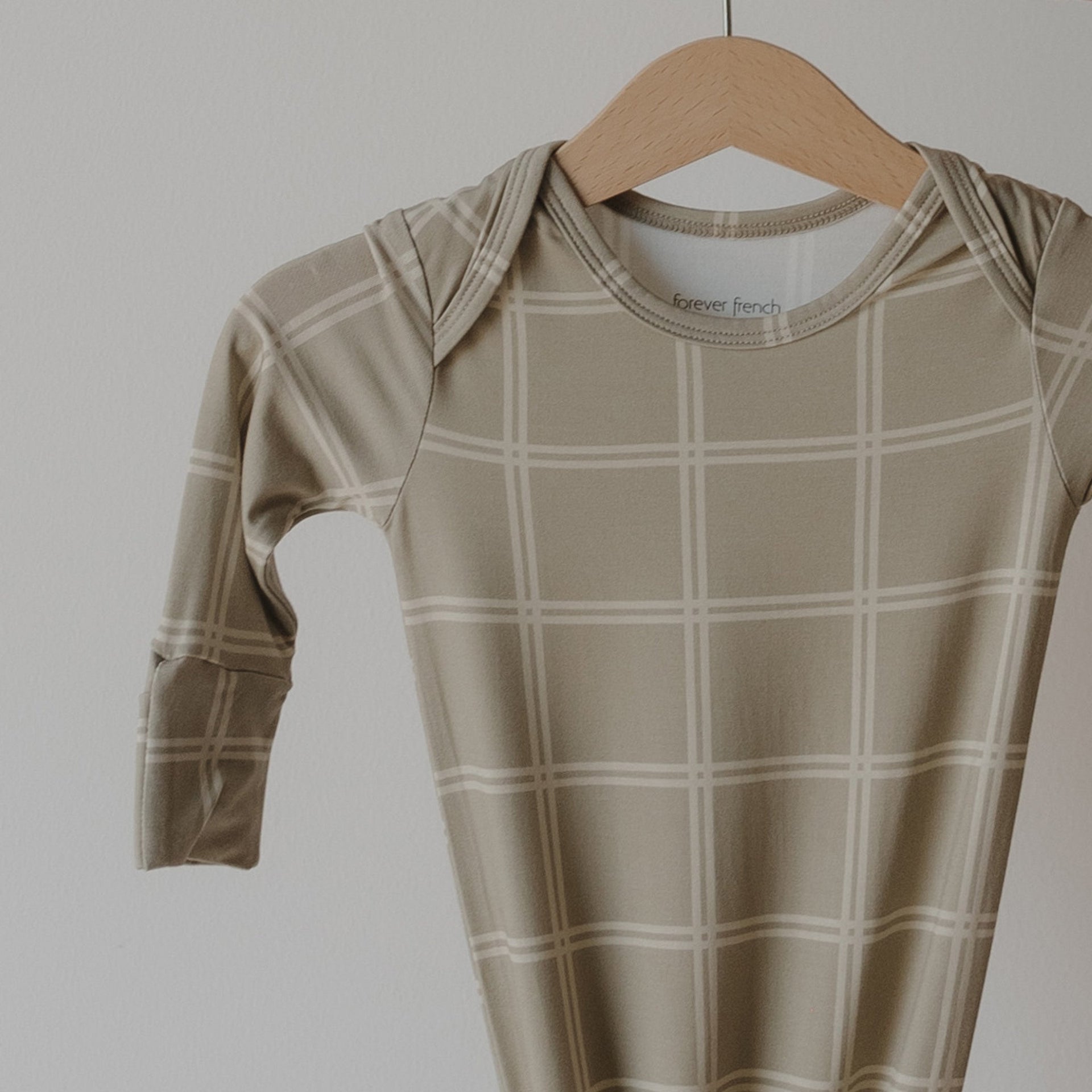 Bamboo Knotted Newborn Gown in Linen Grid - Minimalist Loungewear