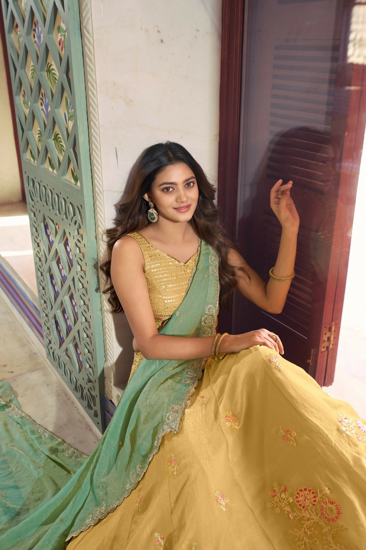 Yellow NC Moss Silk Lehenga Choli with Sequins and Embroidery
