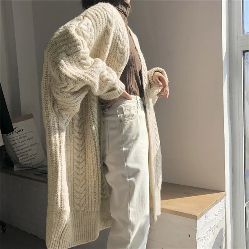 Women's Thick Knitted Long Sweater Coat for Fall/Winter
