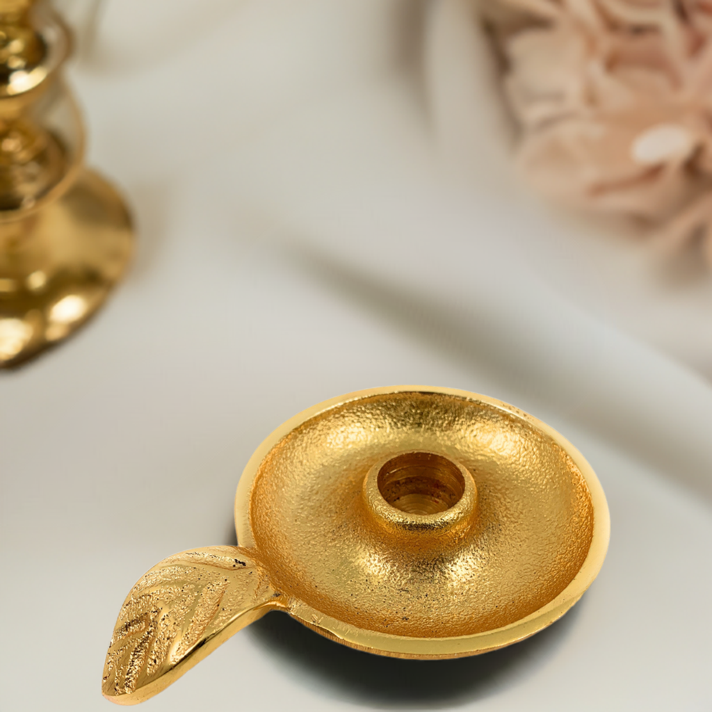 Golden Taper Candlestick Holder Dish