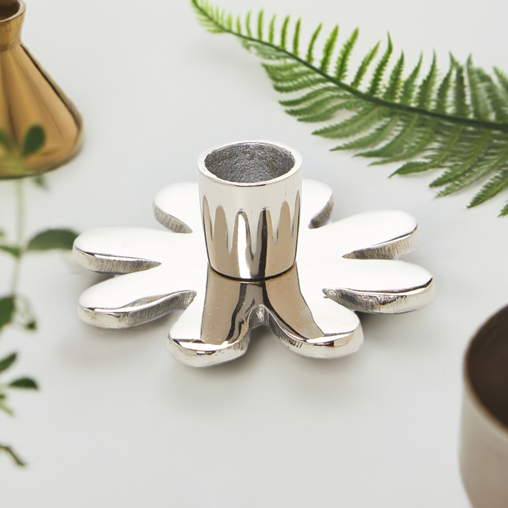 Decorative Silver Flower Candle Holder