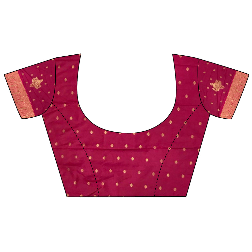 Violet Banarasi Soft Silk Saree with Magenta Blouse Piece