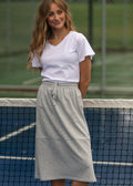 Gracie Midi Sweatshirt Skirt in Heather Grey Knit