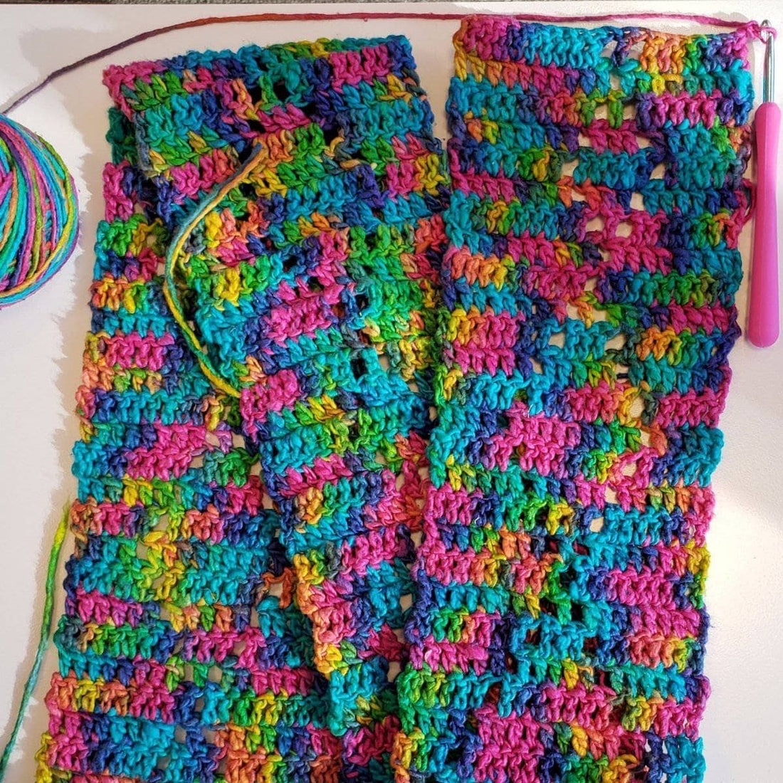Close up of the Graduating Diamonds Crochet Scarf pattern showing detailed stitch texture